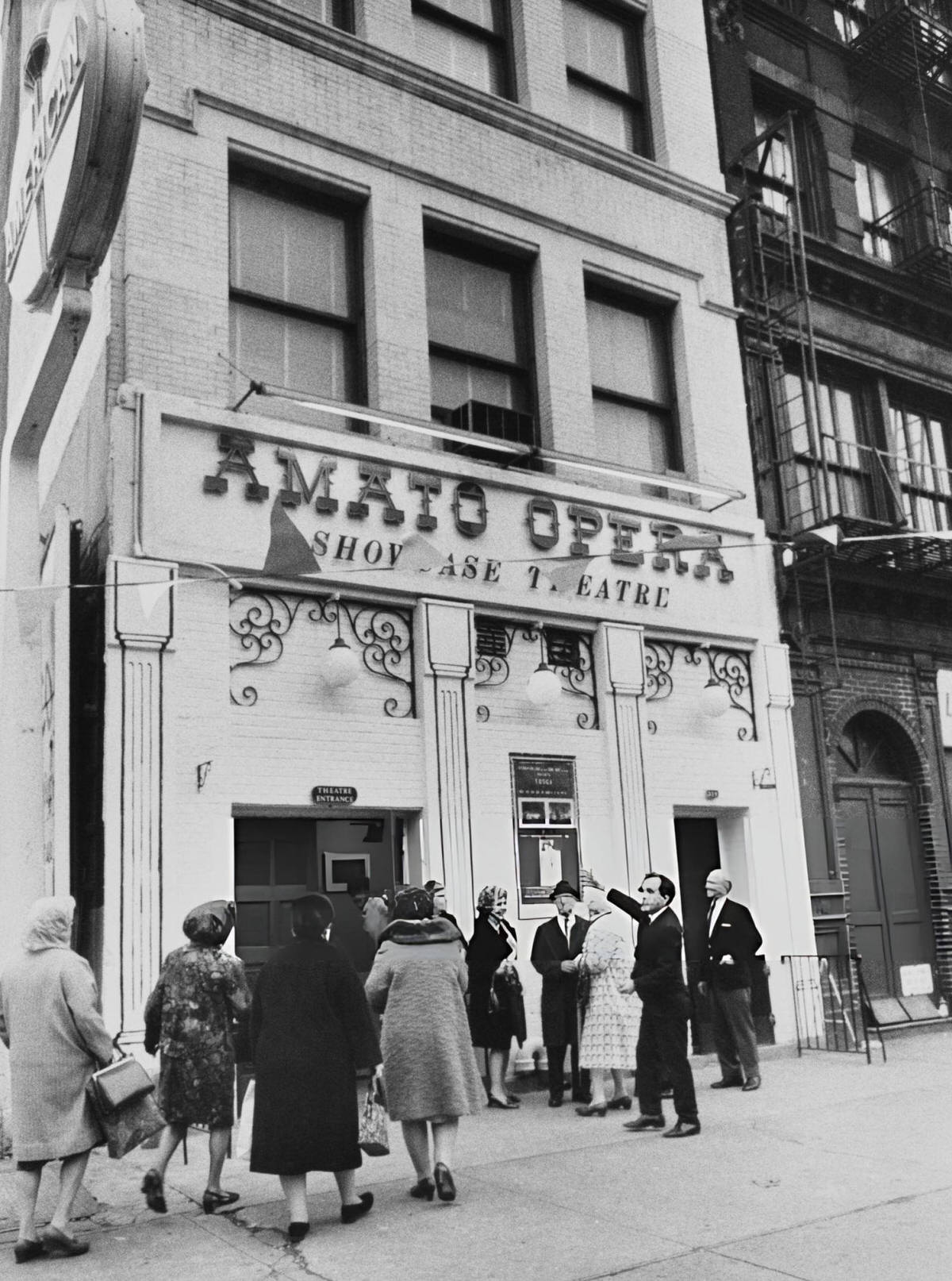 Tony Amato In Front Of The Amato Opera Showcase Theatre On The Bowery, Lower Manhattan, 1965.