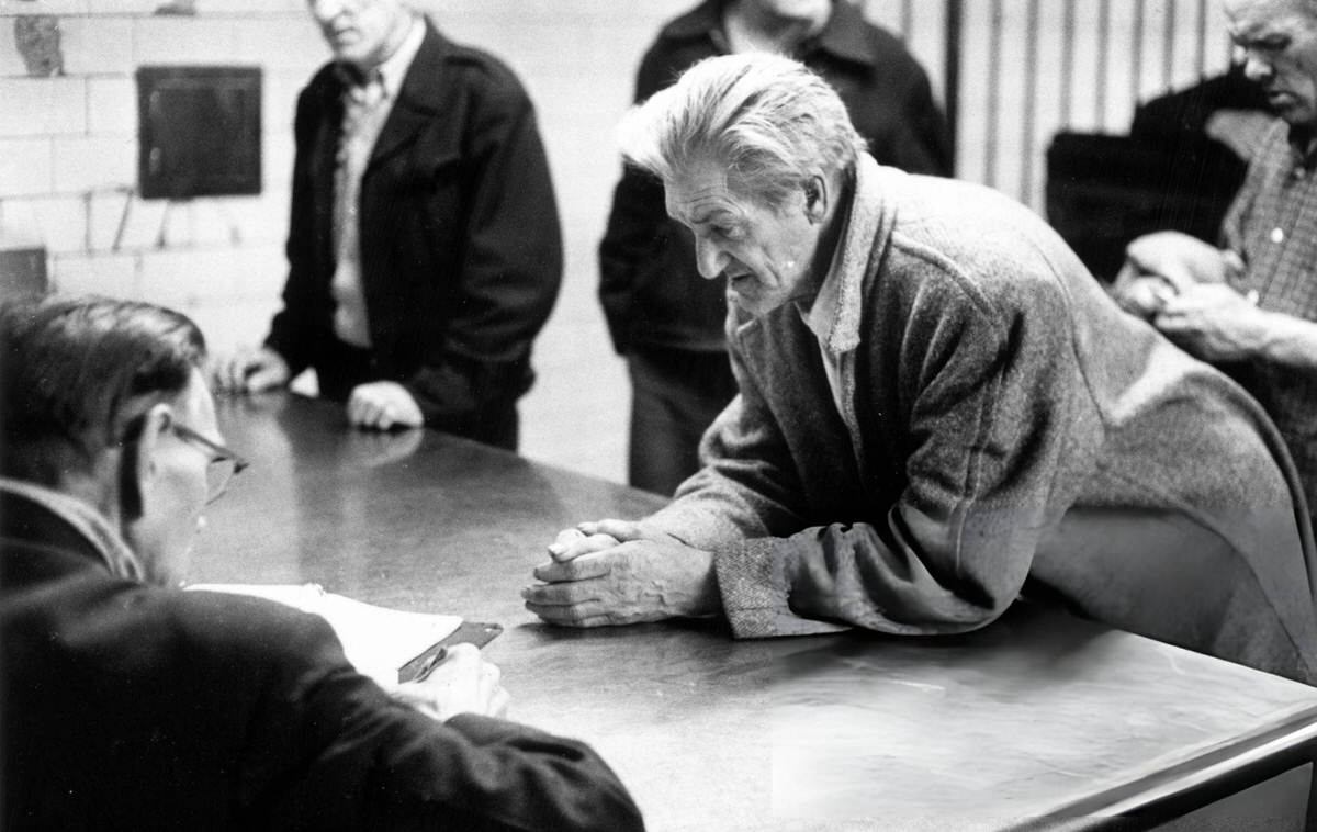 Homeless Man Registering At The Salvation Army Hotel In The Bowery, Manhattan, 1961.