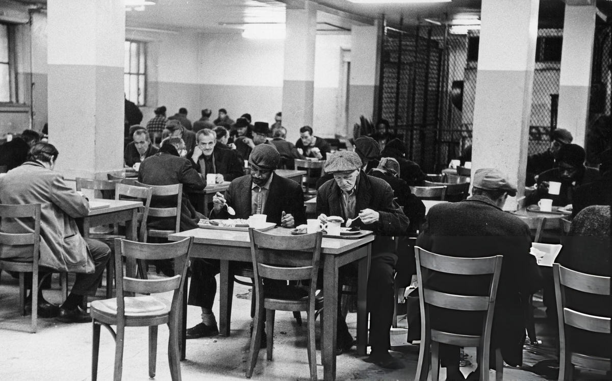 Men Eating In The Cafeteria Of The Municipal Lodging House At East 2Nd Street And The Bowery, New York, 1967.