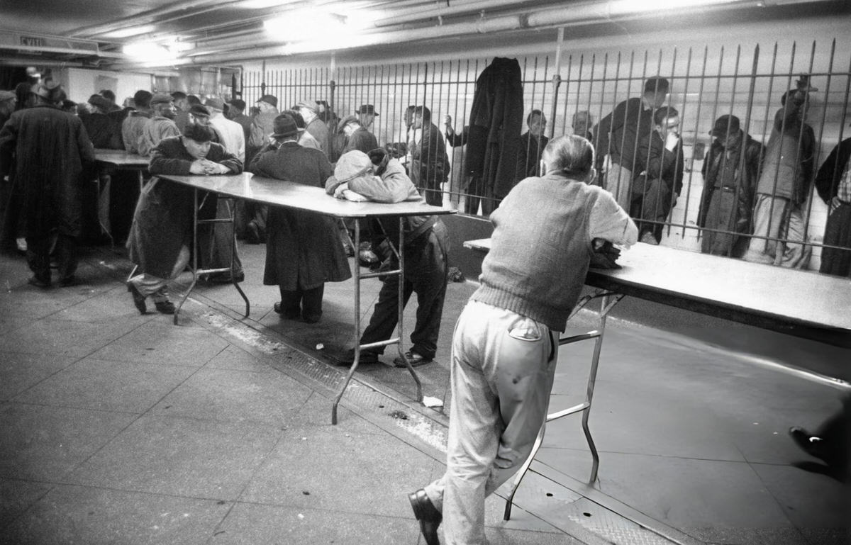 Homeless Men Queuing At The Salvation Army Hotel In The Bowery, Manhattan, 1961.