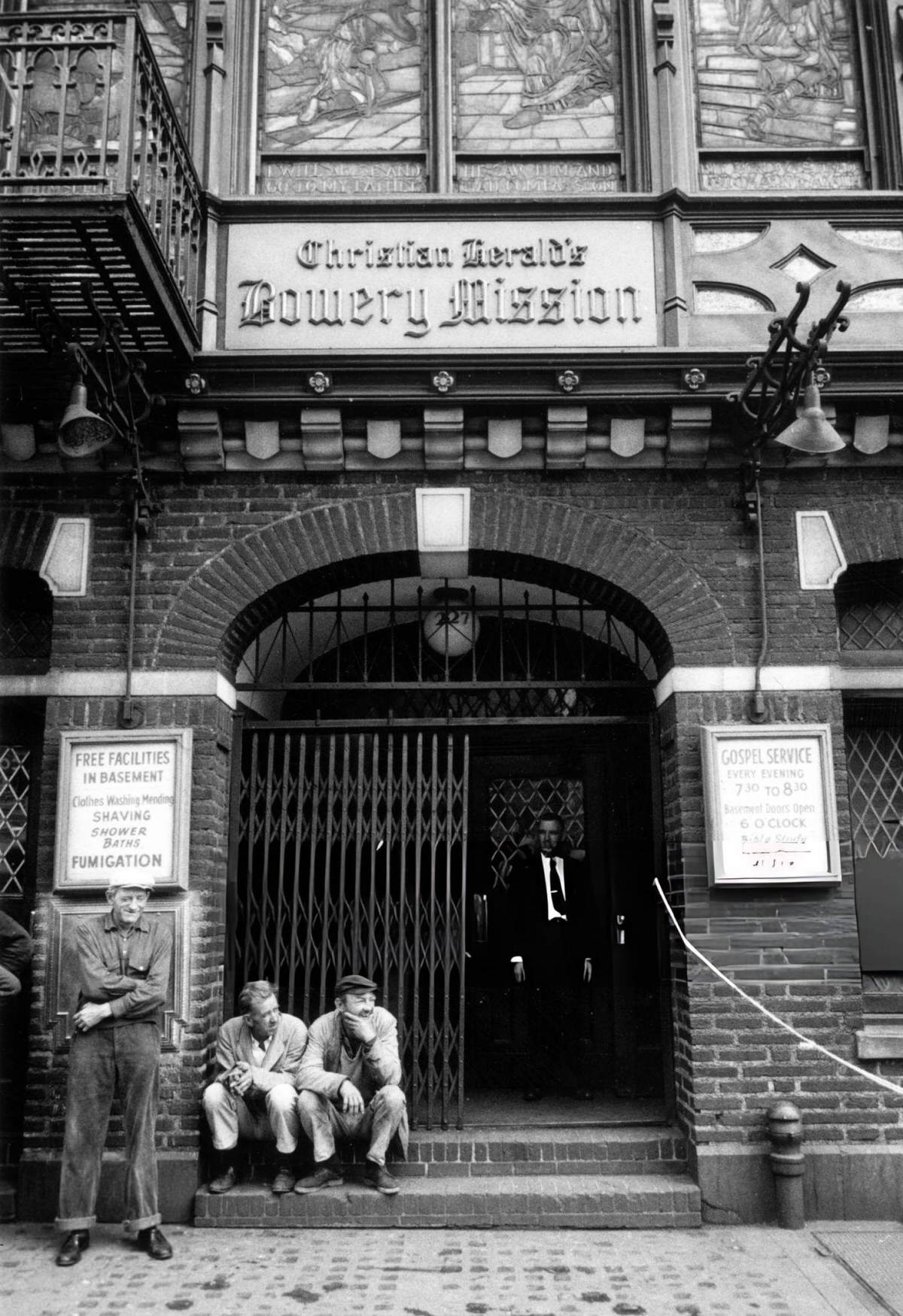 Homeless Men Outside The Bowery Mission, Manhattan, 1961.