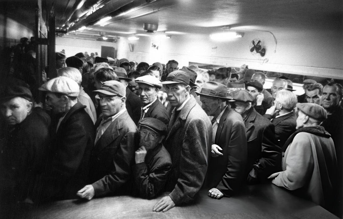 Homeless Men Queuing At The Salvation Army Hotel In The Bowery, Manhattan, 1961.