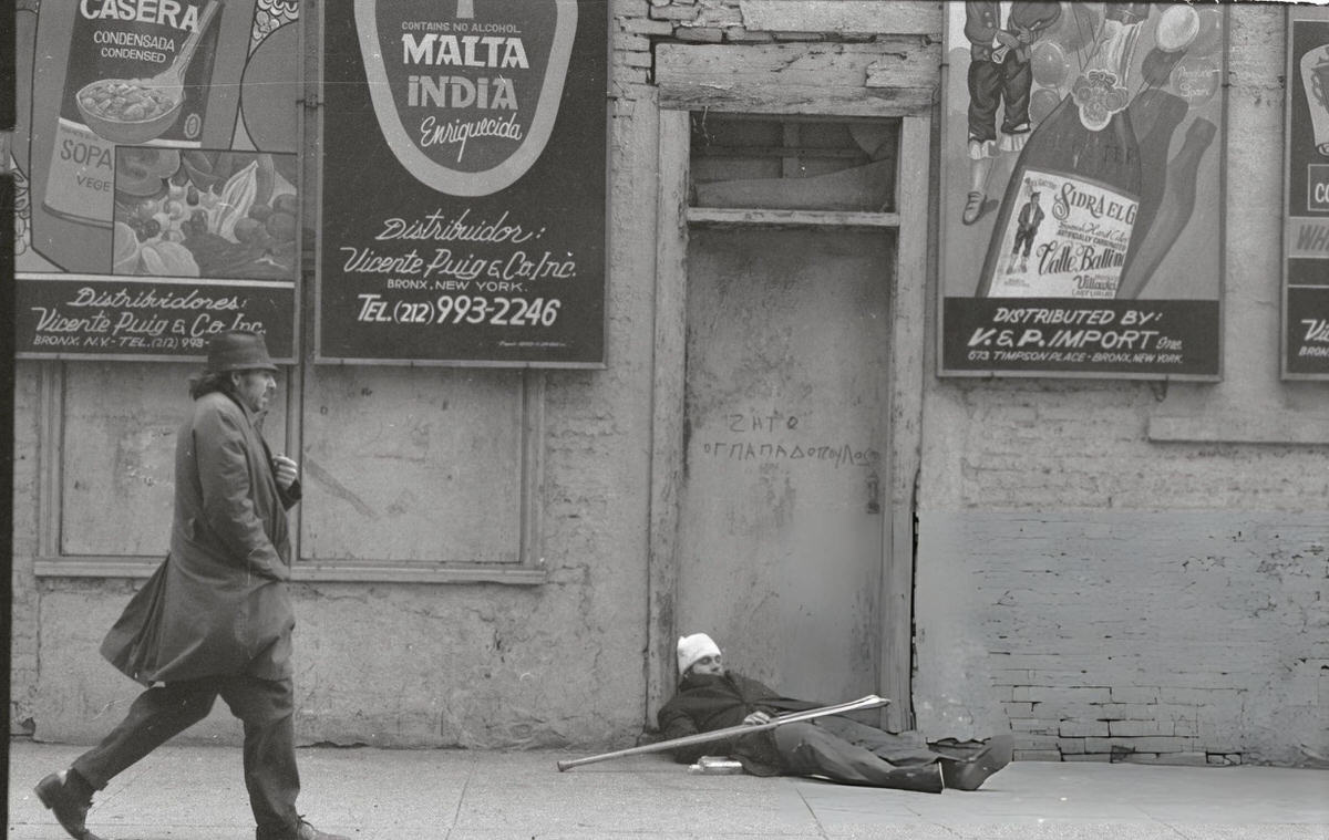 Patrolman Frank Aielio In Disguise As A Homeless Man In The Bowery, New York, 1972.