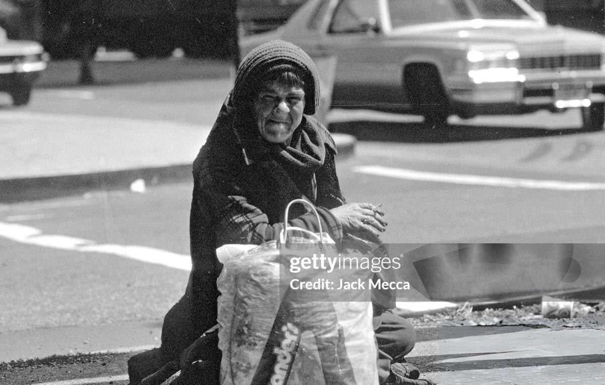 Homeless Woman On Bowery Street, New York, 1975.