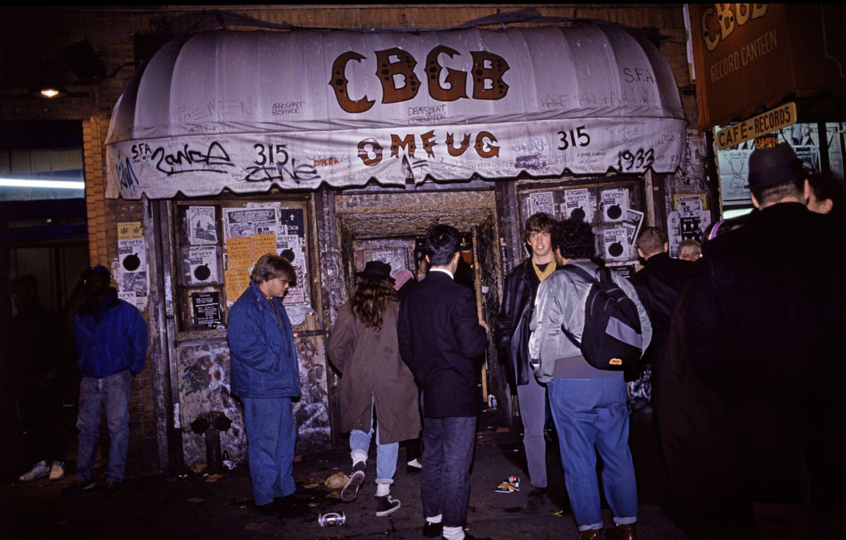 People On The Sidewalk In Front Of The Cbgb Nightclub At 315 Bowery, 1988.