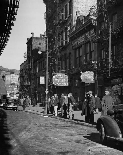 Pedestrians On The Sidewalk Outside 'Sammy'S Bowery', 1990S.