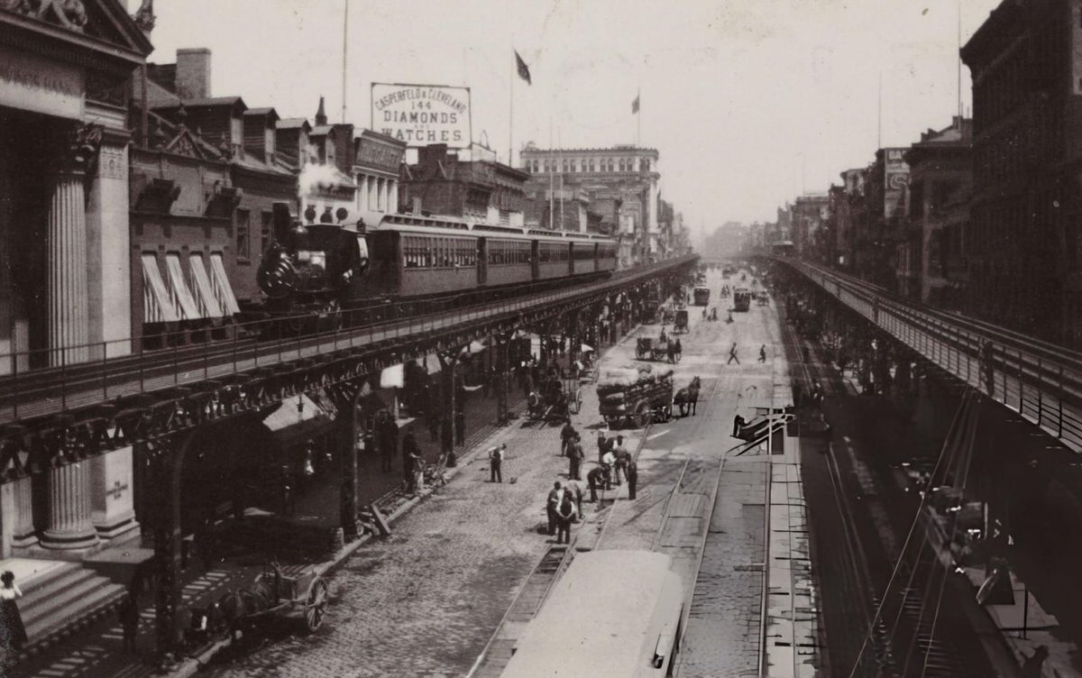 Elevated Railway In The Bowery, New York, 1900.