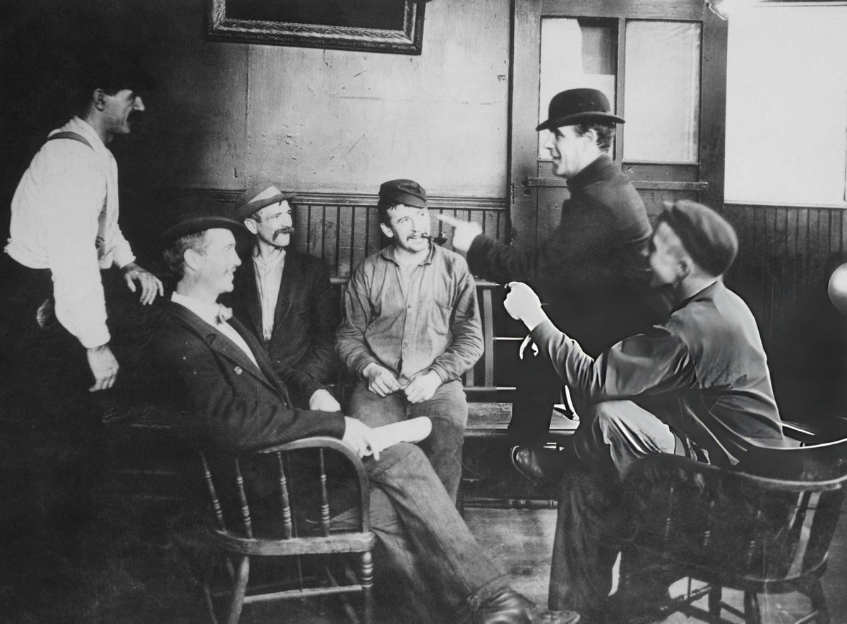 Chuck Connors Acting As An Urban Tour Guide In A Saloon, New York, 1890S.