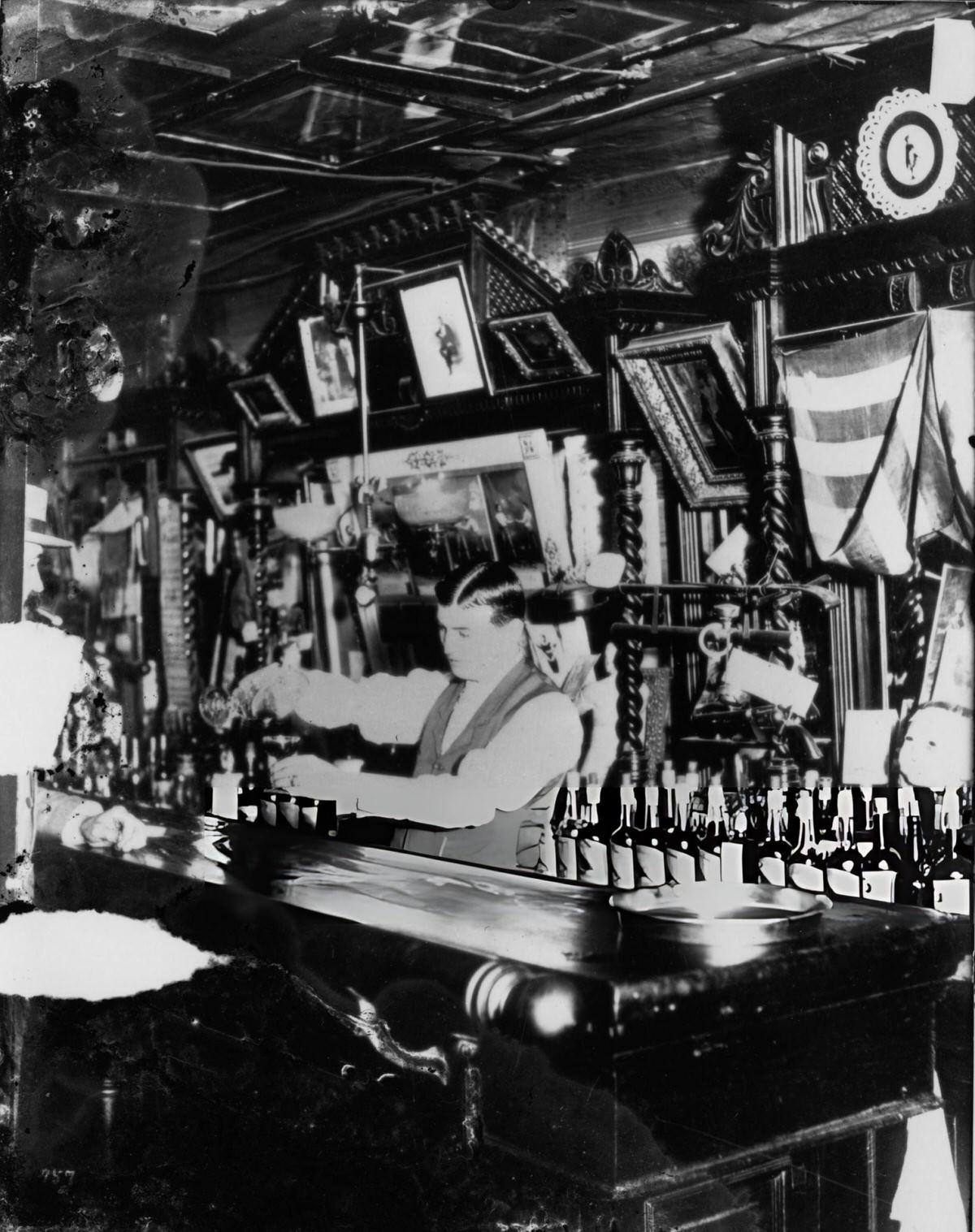 Steve Brodie Serving Drinks At His Saloon At 114 Bowery, New York, 1890.