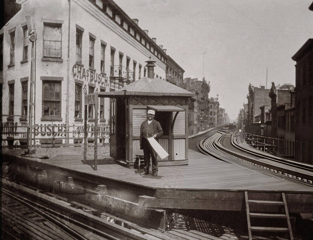 Flagman On An Elevated Platform At The Intersection Of The Bowery And Division Street, New York, 1890.
