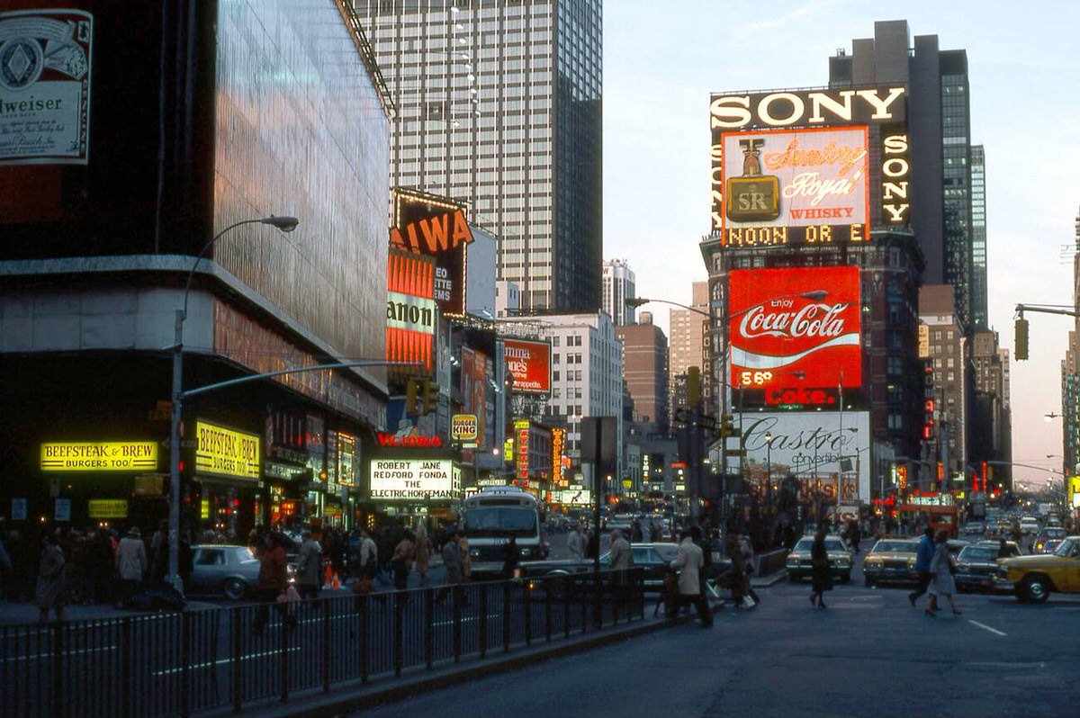 Sunset Over Times Square, New York, 1980.