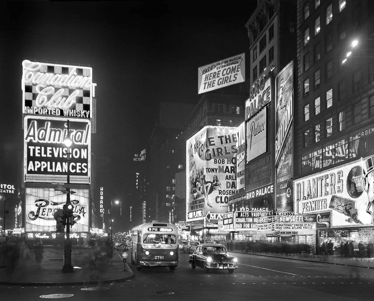 Times Square At Night, New York, 1953.