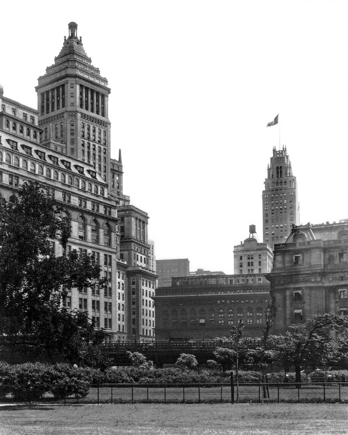View From Battery Park Showing The Buildings Of Lower Broadway, New York, 1917.
