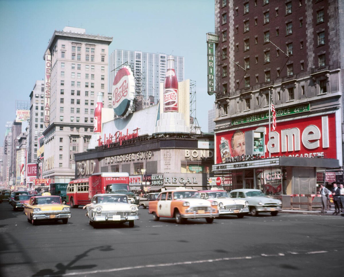Daytime Traffic In Times Square Looking North From Broadway And 43Rd Street, Manhattan, 1959.