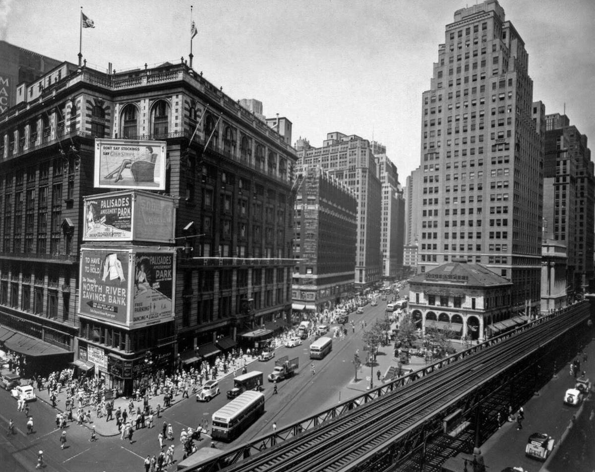 High Angle View Of Herald Square, Macy'S, And The Elevated Railroad, New York, 1930.