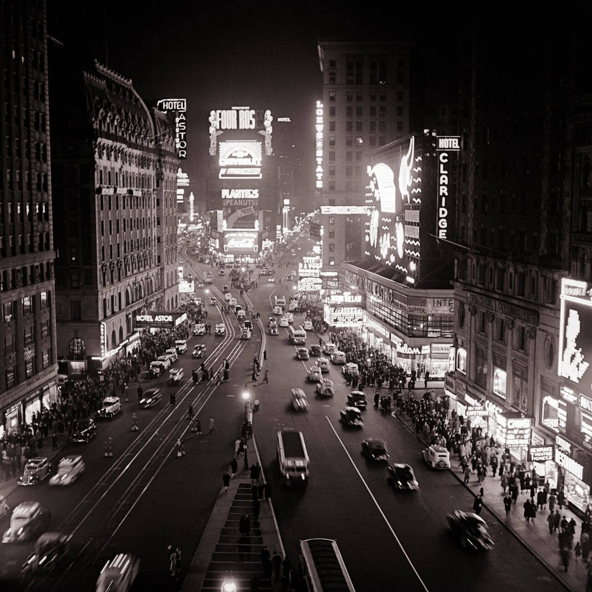 Theaters On Broadway At Night, The Great White Way, Manhattan, 1935.