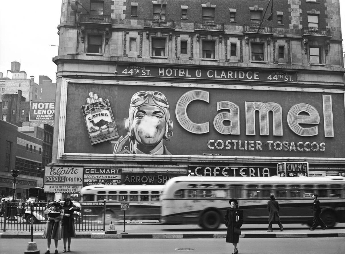 Smoking Camel Cigarette Billboard At 44Th Street And Broadway In Times Square, New York, 1943.