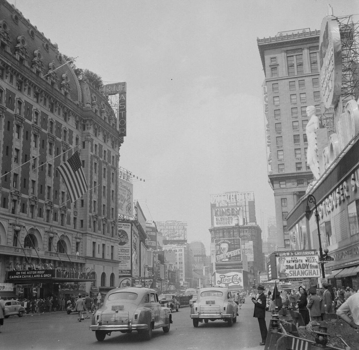 View Toward Broadway With The Astor Hotel On The Left, New York, 1948.