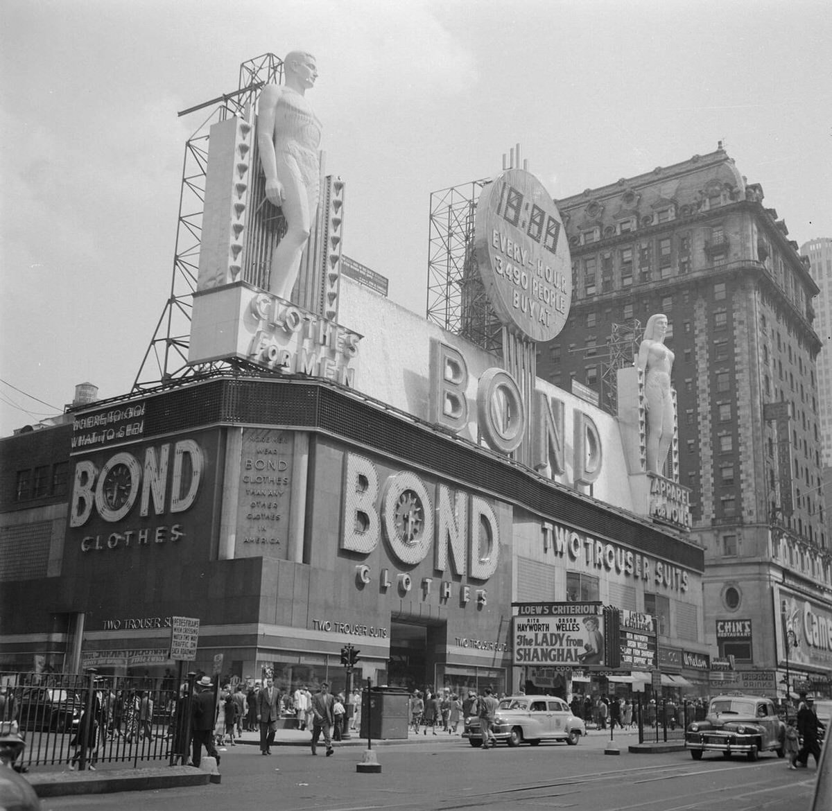 Bond Clothing Store In Times Square Seen From Broadway, New York, 1948.