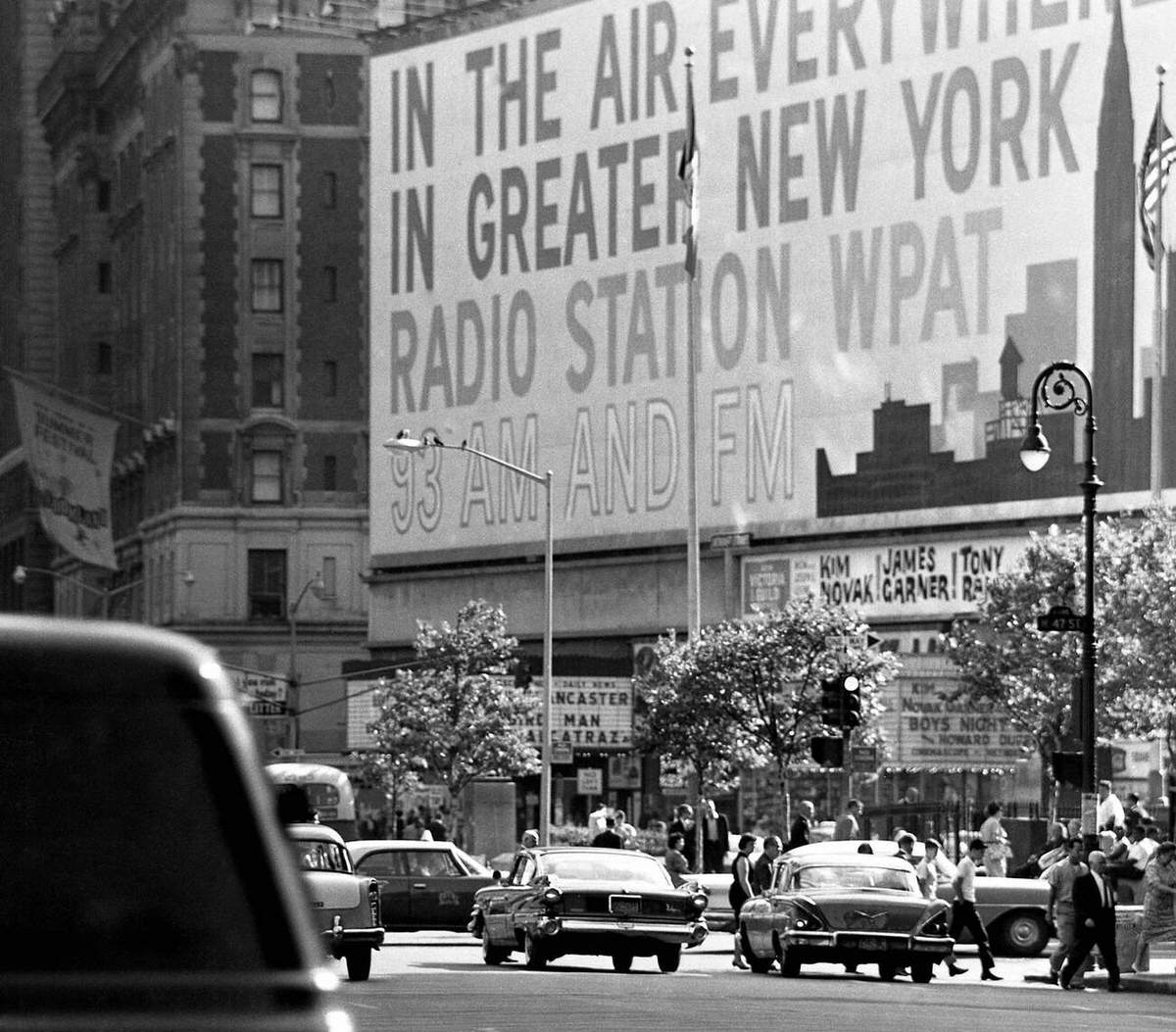 Broadway With An Advertisement For Radio Station Wpat Fm, New York, 1962.