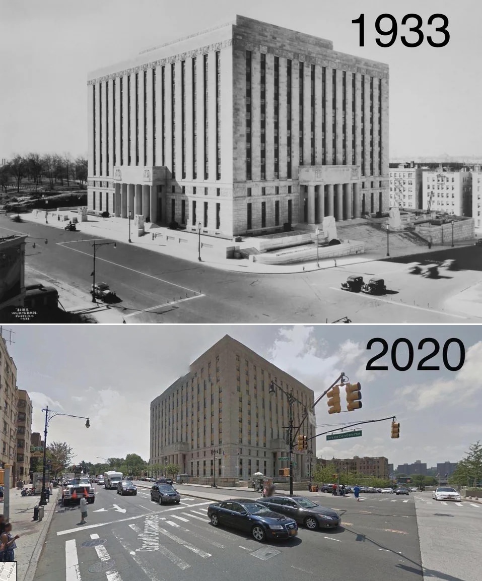 Bronx County Court House: 161St Street And Grand Concourse, Bronx. 1933 Vs 2020