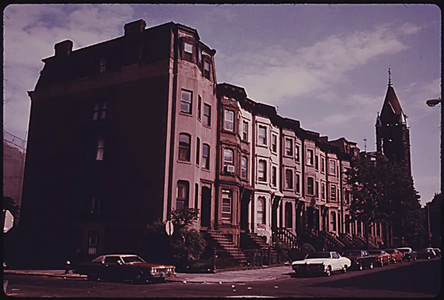 Block Of Brownstone Residences In Park Slope, Brooklyn.