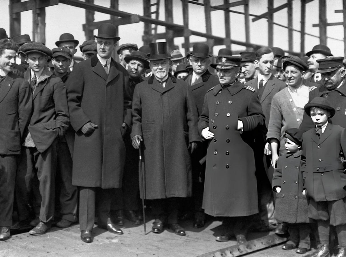 Senator James O'Gorman, Assistant Secretary To The Navy Franklin Roosevelt, And Admiral Albert Gleaves At The Brooklyn Navy Yard.