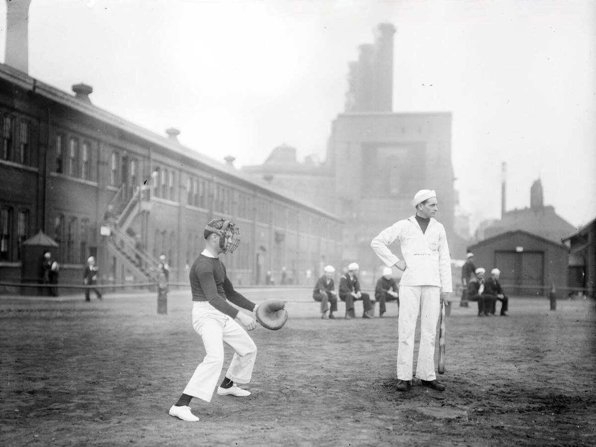 Navy Sailors Playing Baseball At The Brooklyn Navy Yard, 1914.