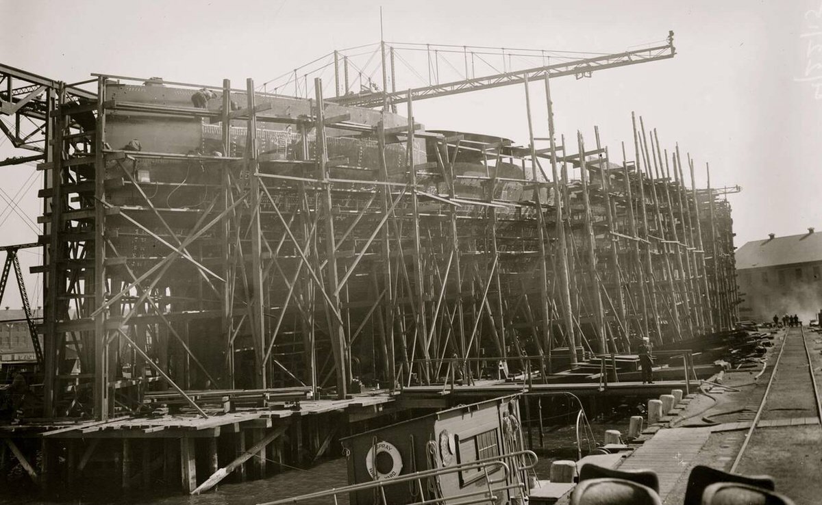 Construction Of The Battleship Uss Arizona At The Brooklyn Navy Yard, 1915.