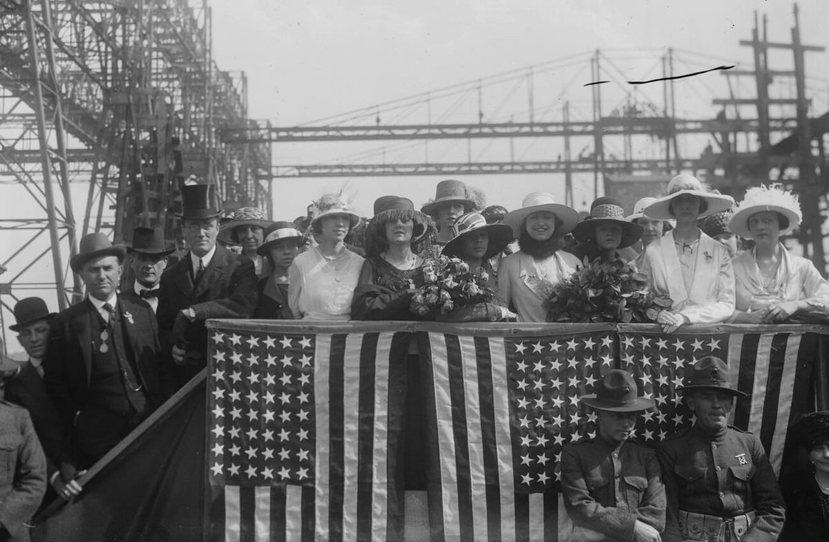 Franklin D. Roosevelt Attending The Launch Of The Battleship Uss Tennessee As Secretary Of The Navy, 1919.