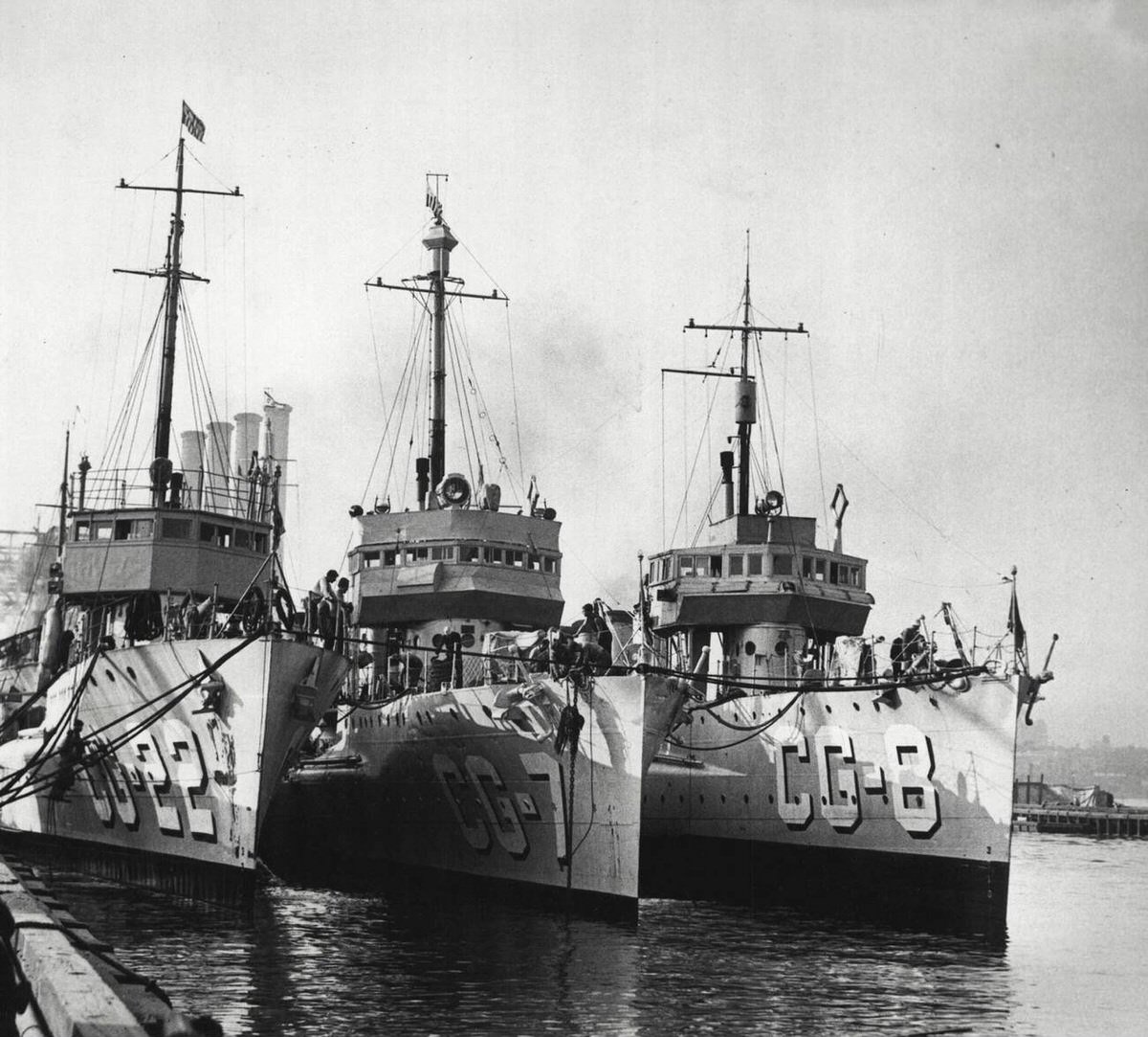 Coast Guard Cutters Shaw, Porter, And Ammond Being Prepared At The Brooklyn Navy Yard, 1930.