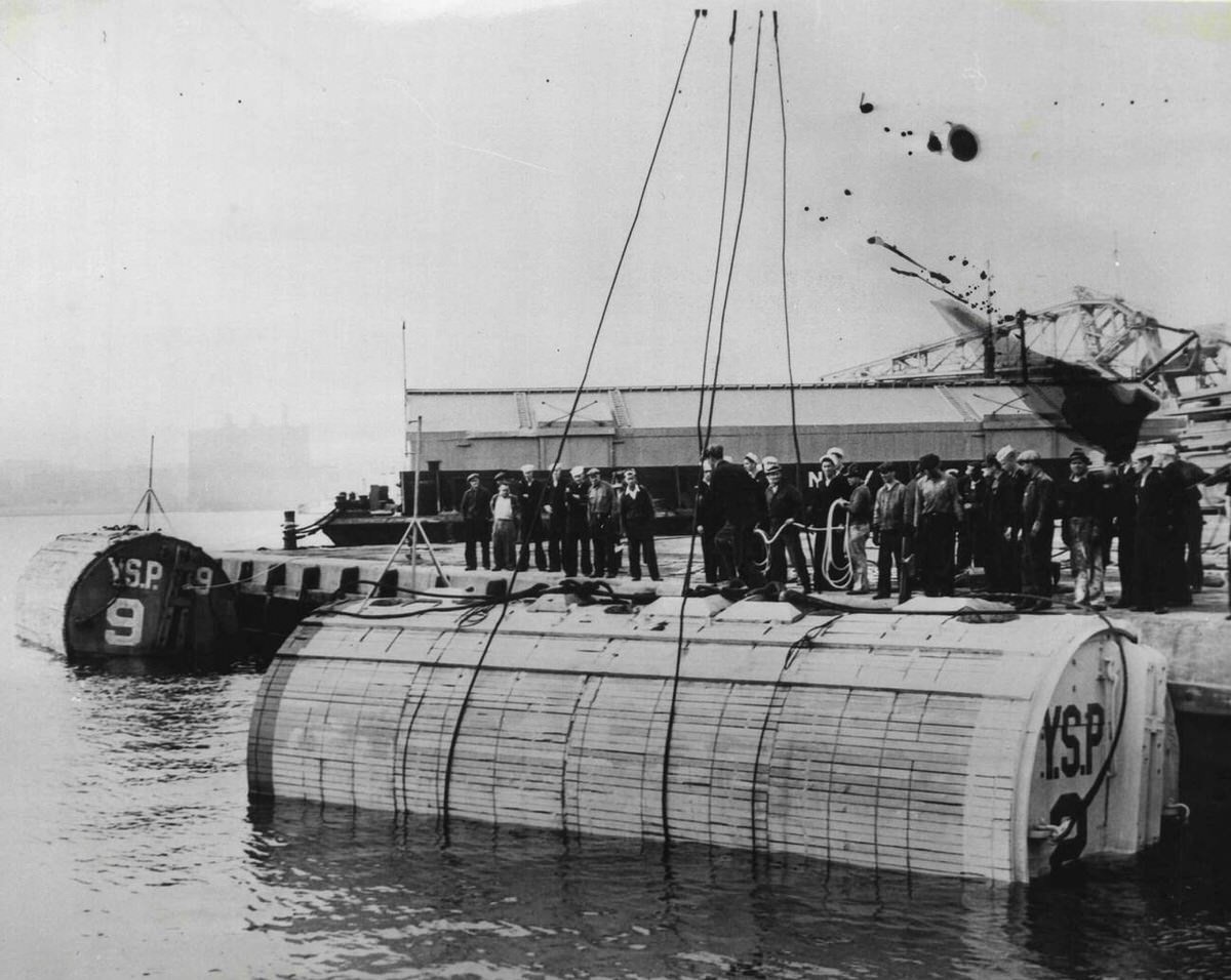 Pontoons At The Brooklyn Navy Yard Being Readied For The Uss Squalus Rescue Mission, 1939.