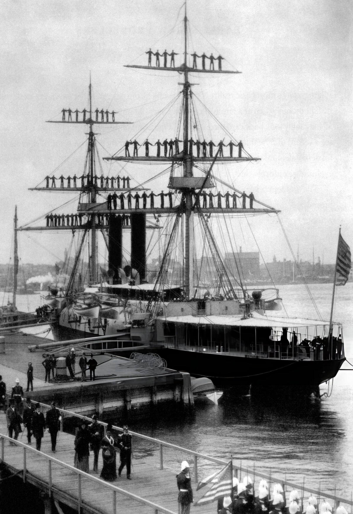 Uss Atlanta Manning The Yards In Honor Of Queen Kapiolani At The Brooklyn Navy Yard, 1887.