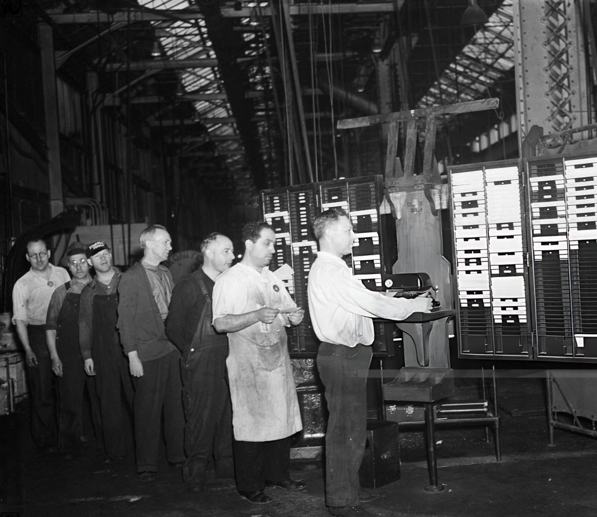 Workers Checking In At The Brooklyn Navy Yard During Increased Battleship Construction, 1940.