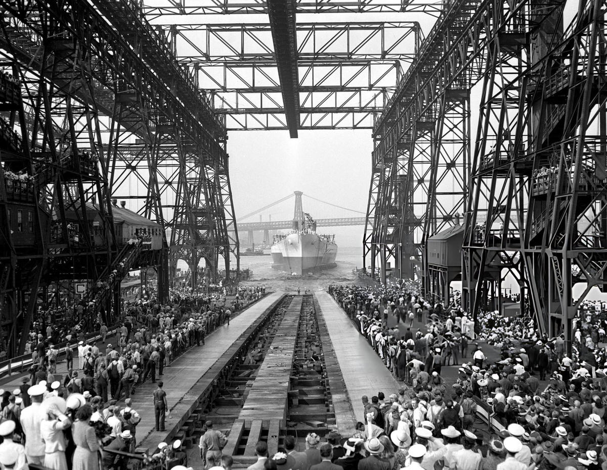 Launch Of The Battleship Uss North Carolina At The Brooklyn Navy Yard, 1940.