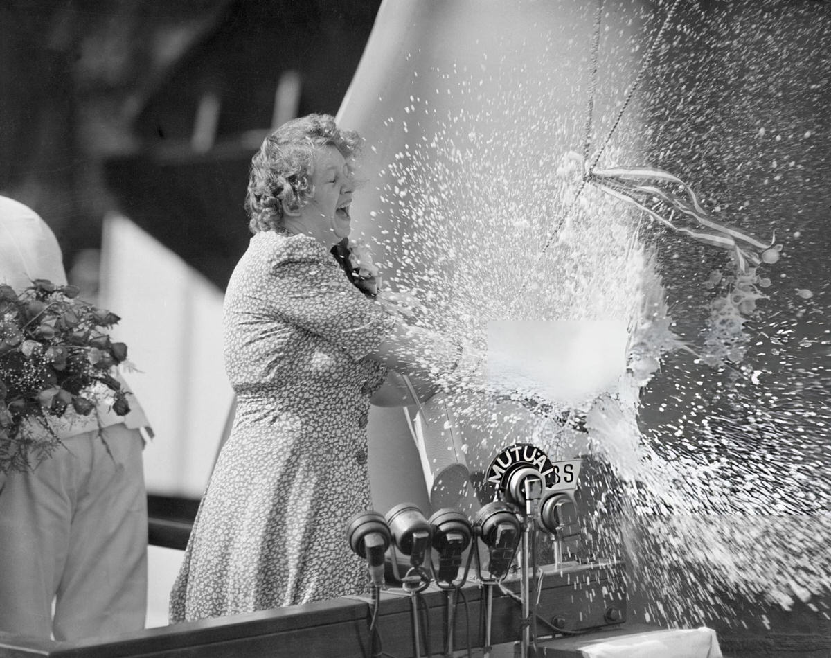 Isabel Hoey Christening The Battleship Uss North Carolina At The Brooklyn Navy Yard, 1940.