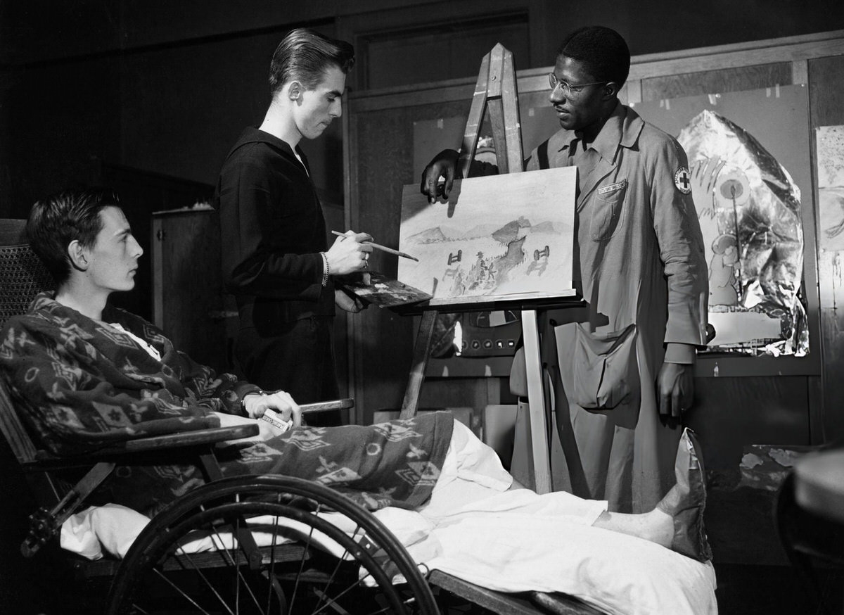 Roman Johnson Teaching Art To Sailors At The Brooklyn Navy Yard Naval Hospital, 1947.