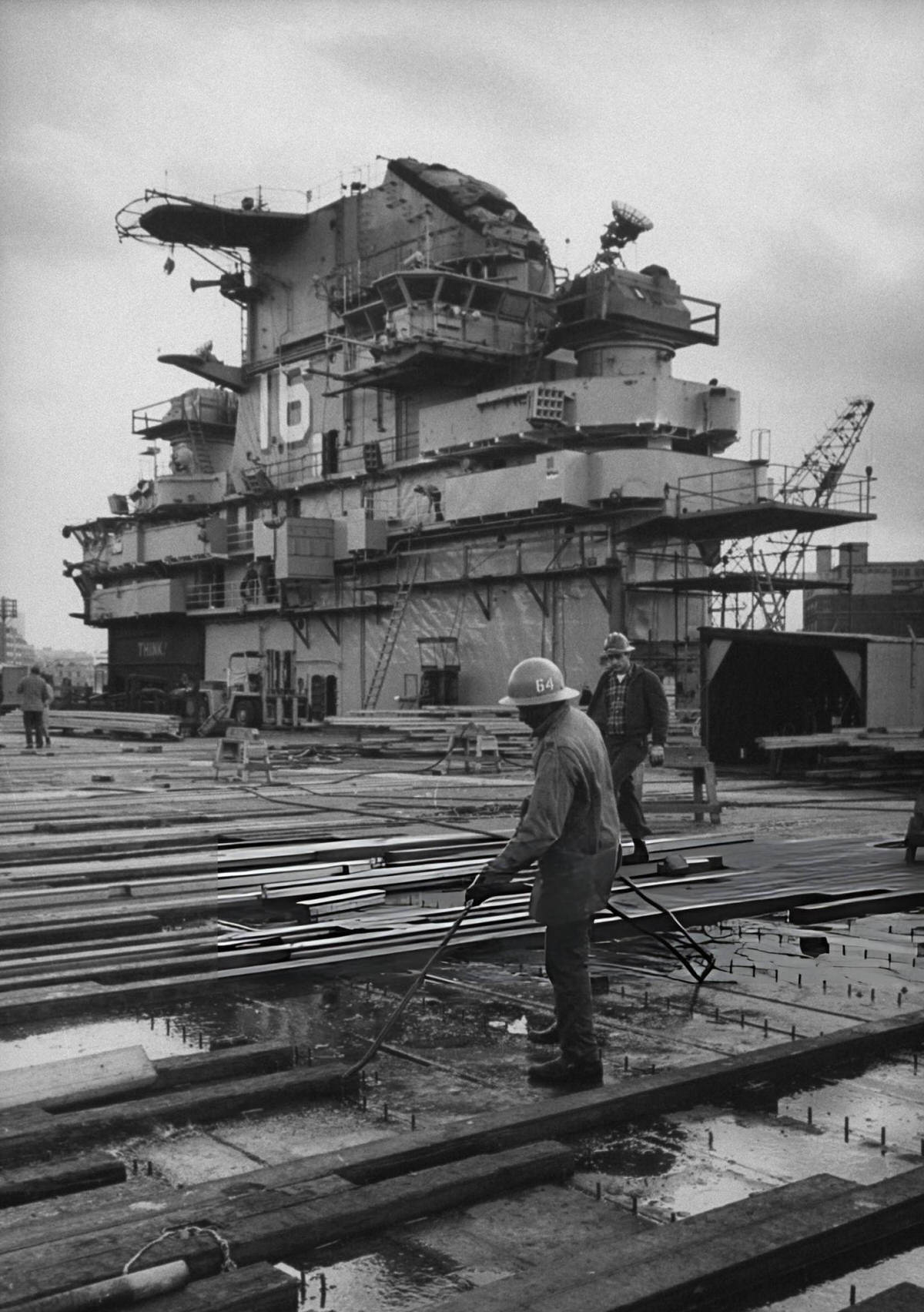 Workers Overhauling The Uss Lexington At The Brooklyn Navy Yard, 1964.