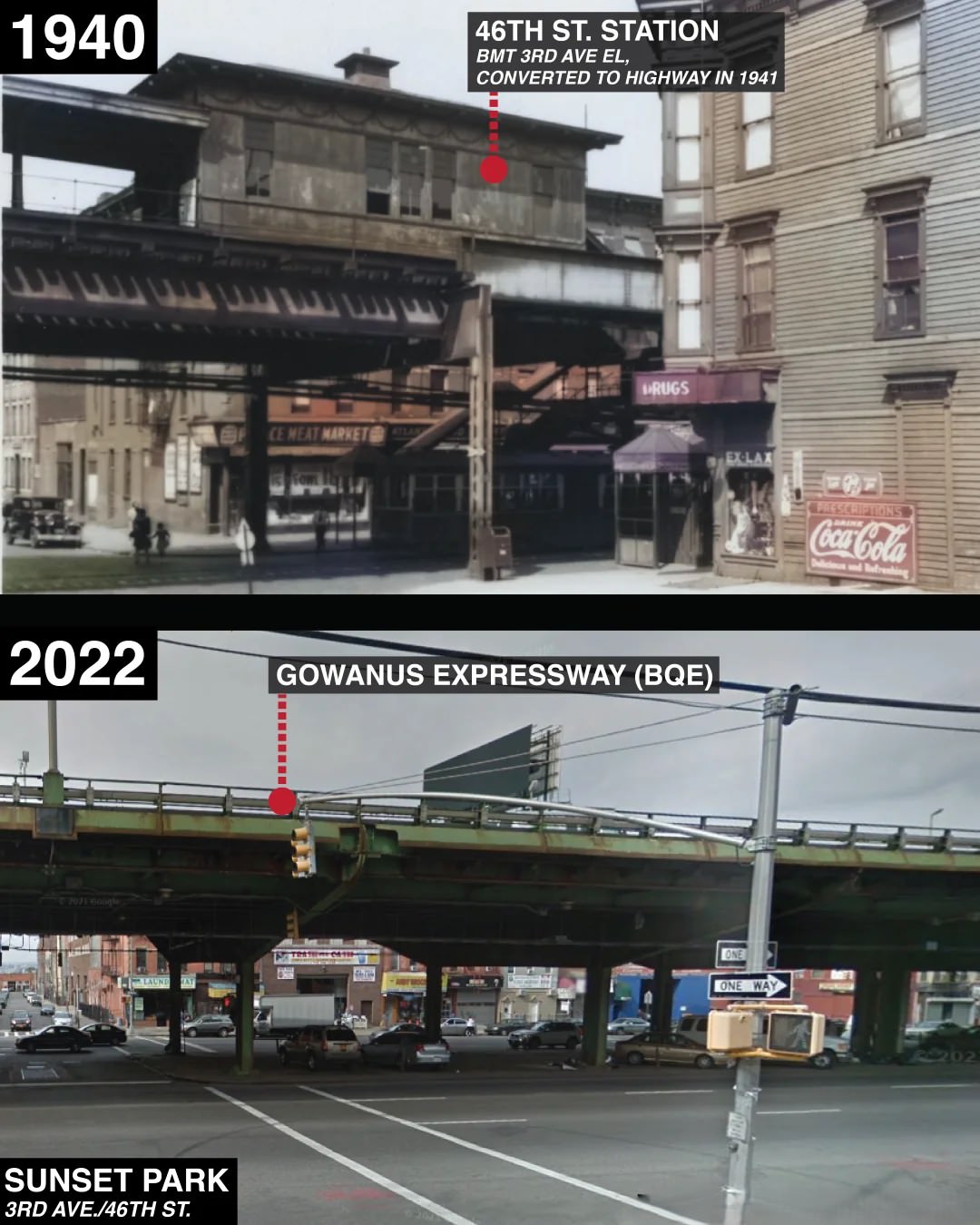 Sunset Park Before And After The Construction Of The Brooklyn-Queens Expressway, Brooklyn, 1940–2022.