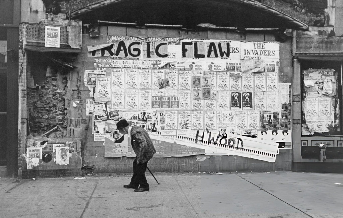 Pedestrian Walking Past Cbgb Concert Advertisements On 2Nd Avenue, New York, 1978.
