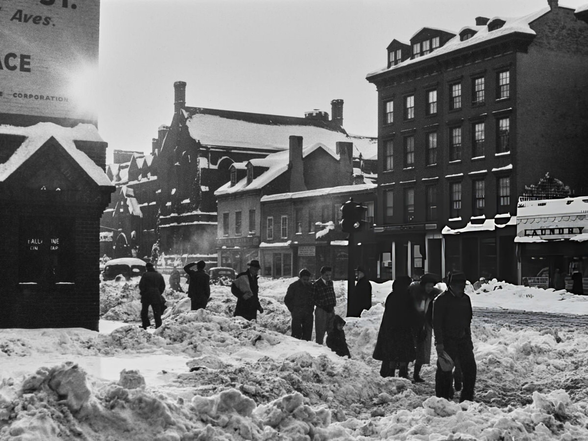 Pedestrians In Heavy Snow At Ninth Avenue And 22Nd Street, Chelsea, 1947.