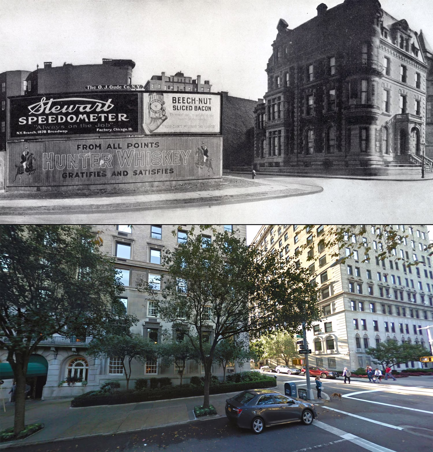 In 1911, Fifth Ave At East 93Rd Street Was Home To A Number Of Billboards Touting Stage Performances, Bacon, Whiskey, And A Speedometer. At Right, A Private Residence. Today, Nothing Remains From Either Side Of The Street.