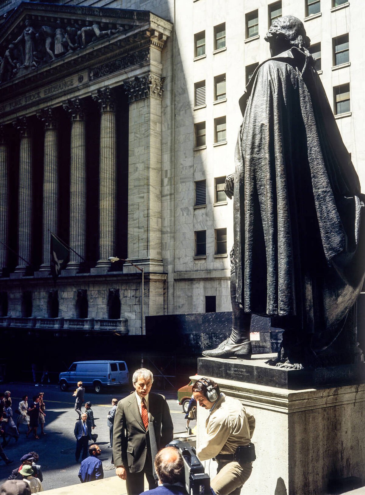 Television Crew Conducting An Interview Near The George Washington Statue And New York Stock Exchange, 1982.