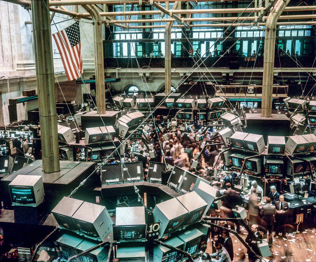 Interior Of The New York Stock Exchange Trading Floor, Manhattan, 1982.