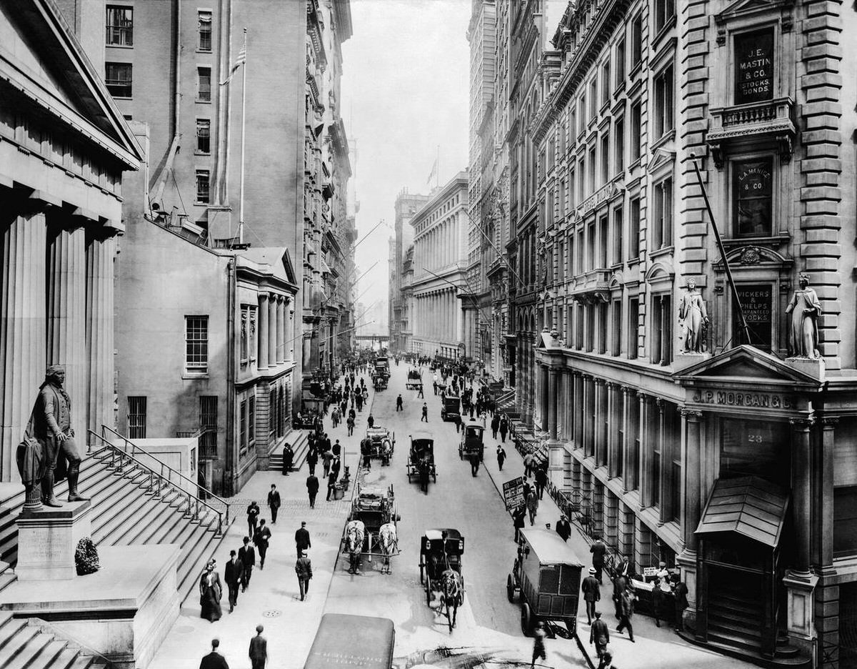 Wall Street Looking East From Nassau Street, New York, 1911.
