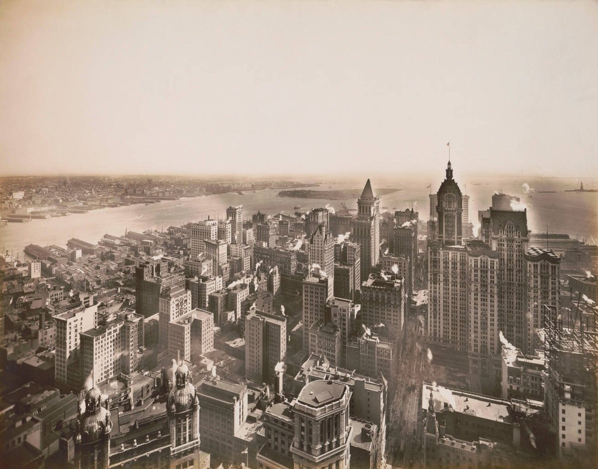 Cityscape Looking South From The Woolworth Building, New York, 1913.