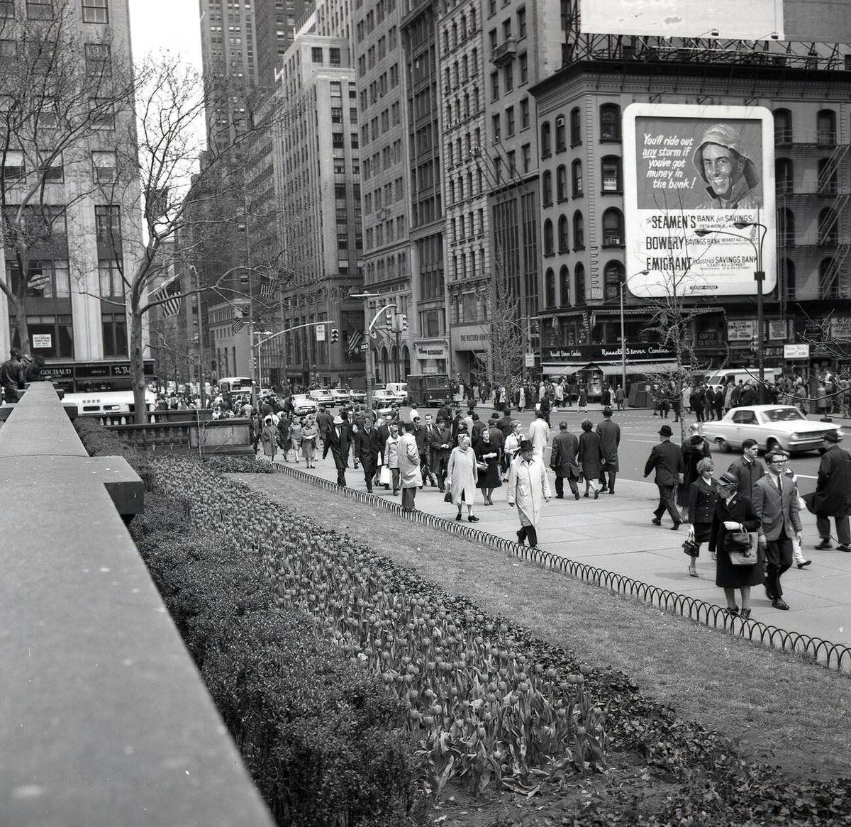 Billboard For The Seaman'S Bank For Savings, Bowery Savings Bank, And Emigrant Industrial Savings Bank On Wall Street, 1960S.