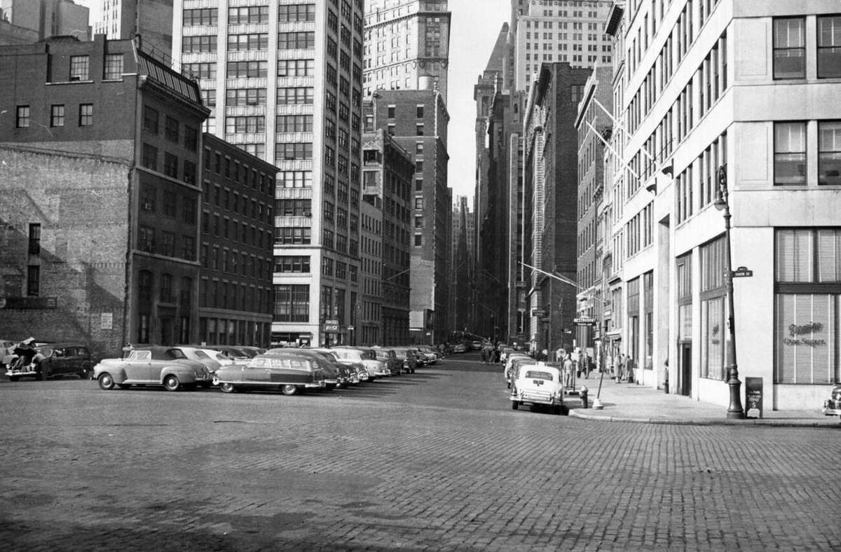 Wall Street Looking Northwest From South Street, New York, 1950S.