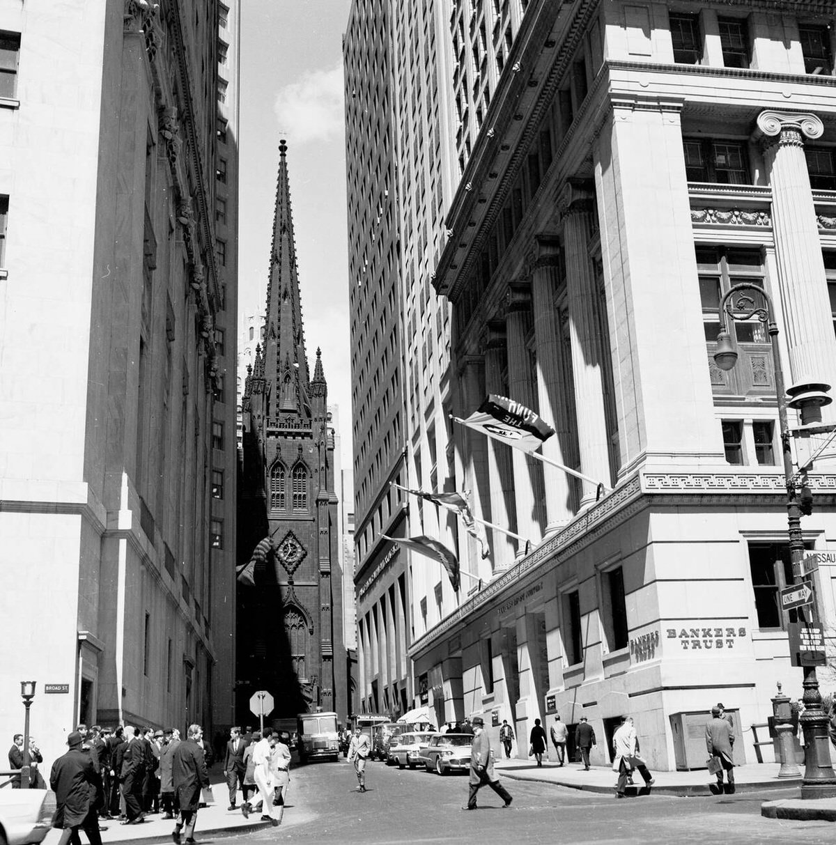 Trinity Church Situated Between High-Rise Office Buildings On Wall Street, 1950.