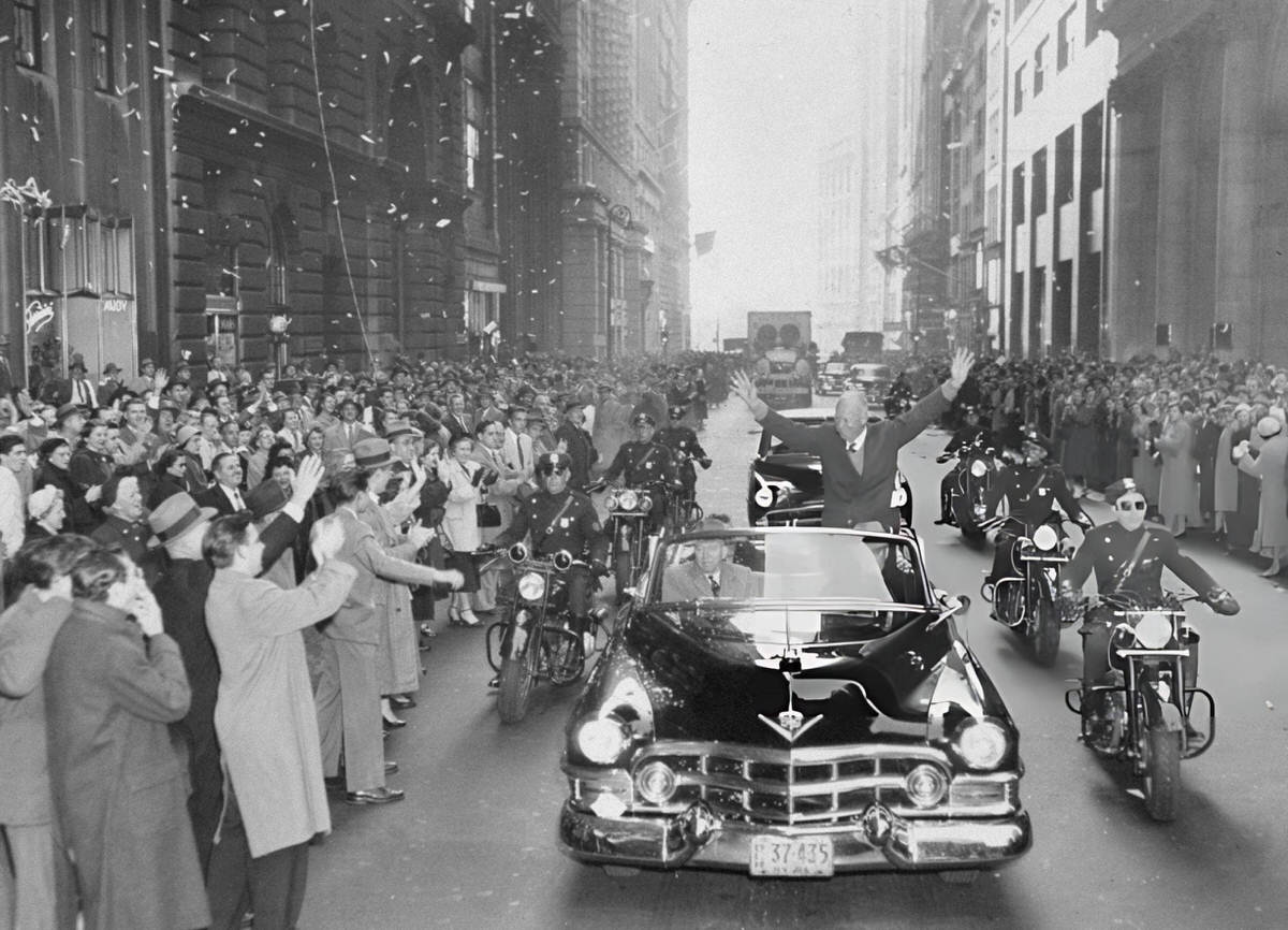 President Dwight D. Eisenhower Riding Through The Financial District Along Lower Broadway, 1952.